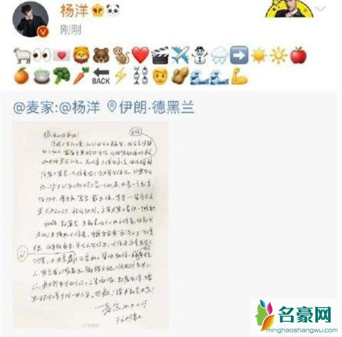 杨洋emoji回复麦家师兄