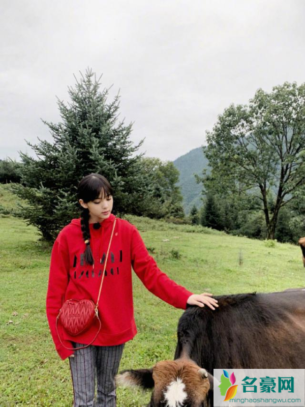 欧阳娜娜乡间荡秋千 麻花辫少女感满满