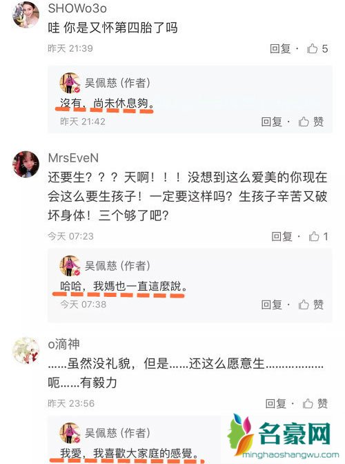 吴佩慈自曝有生四胎打算 受网友嘲讽后仍然坚持继续生