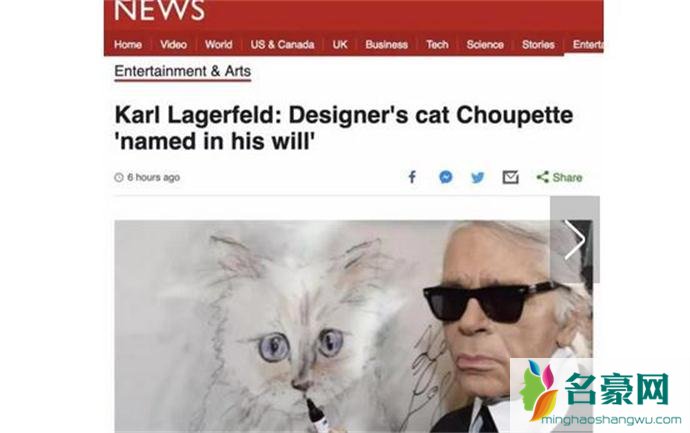 外媒报道拉格斐的遗产将由猫继承