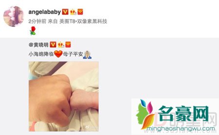 Angelababy香港产子 黄晓明开心分享儿子小海绵出生