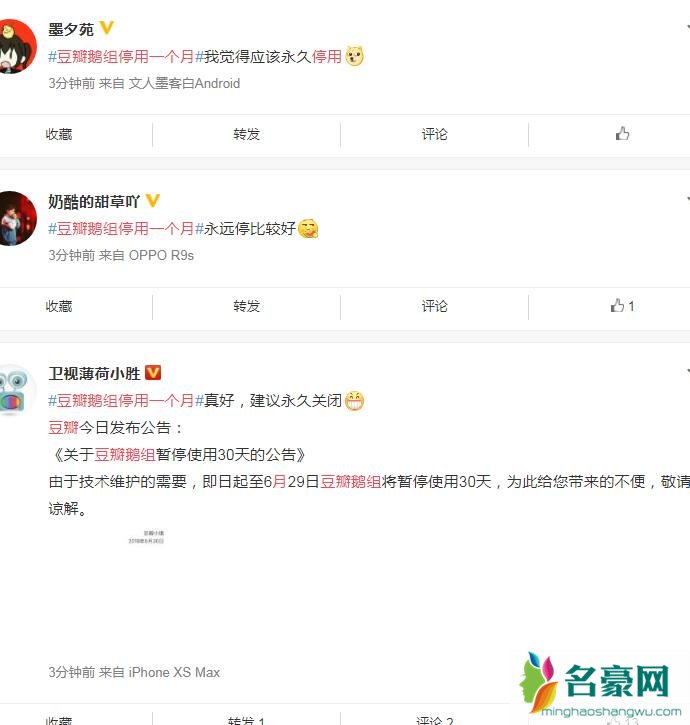 网友评论豆瓣鹅组停用一个月