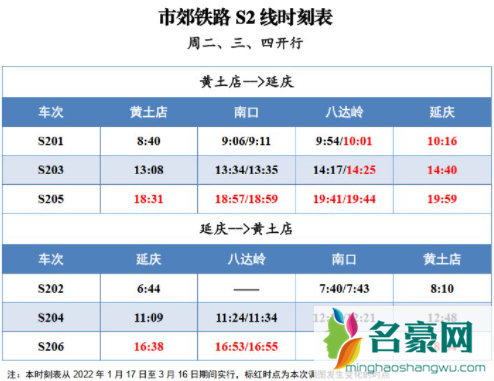 2022北京冬奥会期间S2线几点发车3